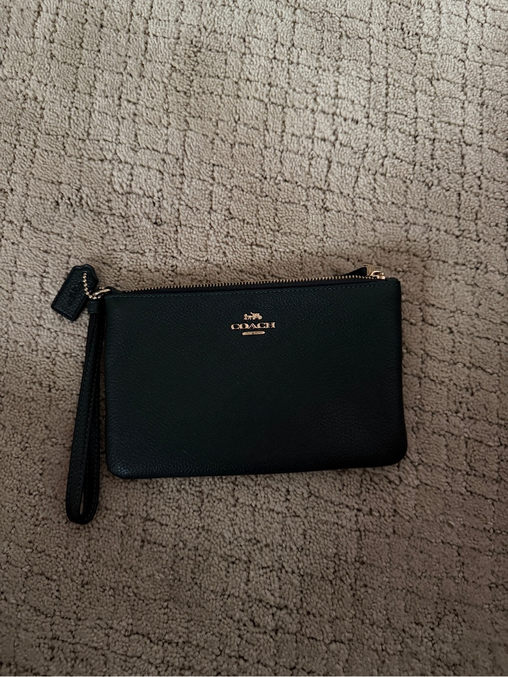 Coach Dark Green Leather Wristlet with Gold Hardware
